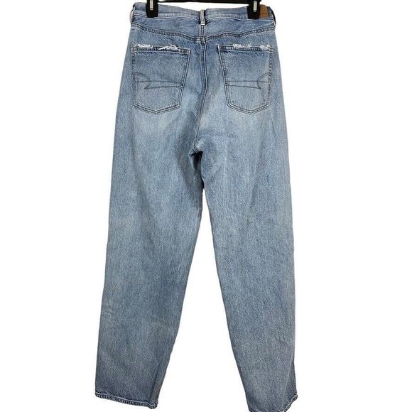 American Eagle Baggy Jean Womens Medium Wash High Rise Blue Jeans sz 10 Long - Picture 14 of 16